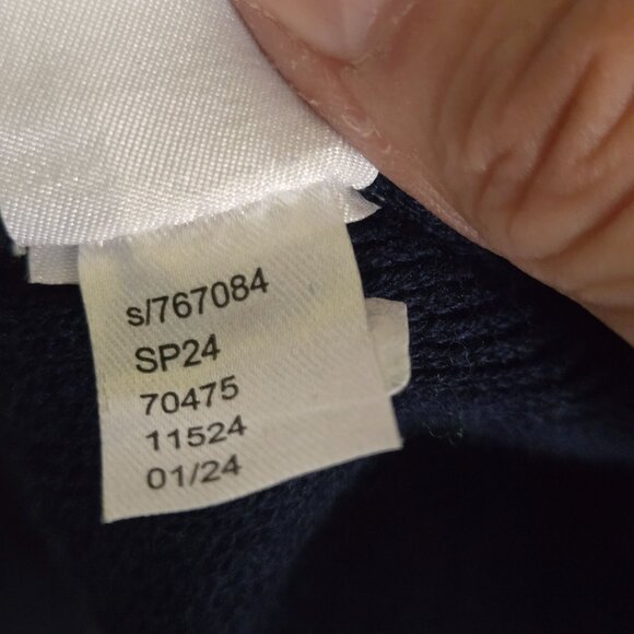 Loft 2024 Navy Gold Button Pale Blue Ruffle Collar Lady Cardigan Sweater Size - Picture 9 of 9